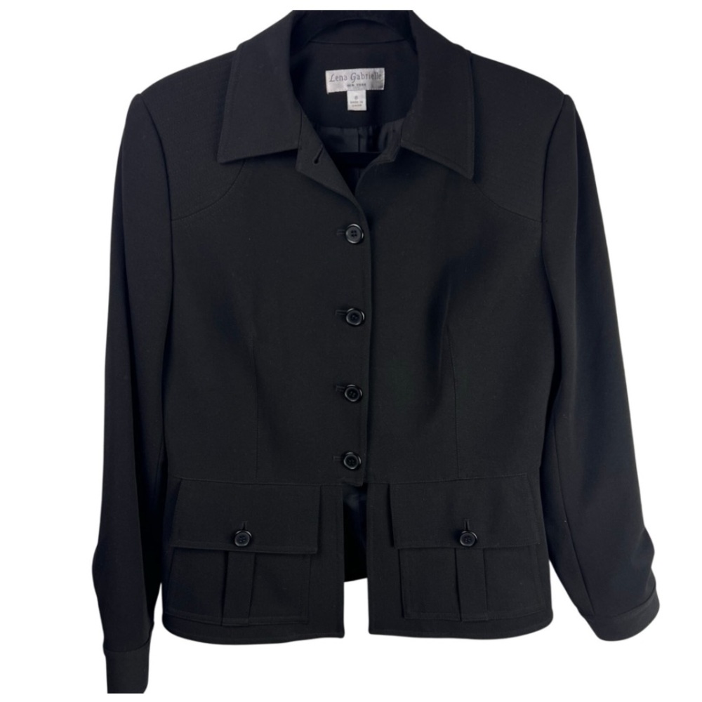 Lena Gabrielle Black Button Jacket, Size 8, Stretch Lined Career Blazer